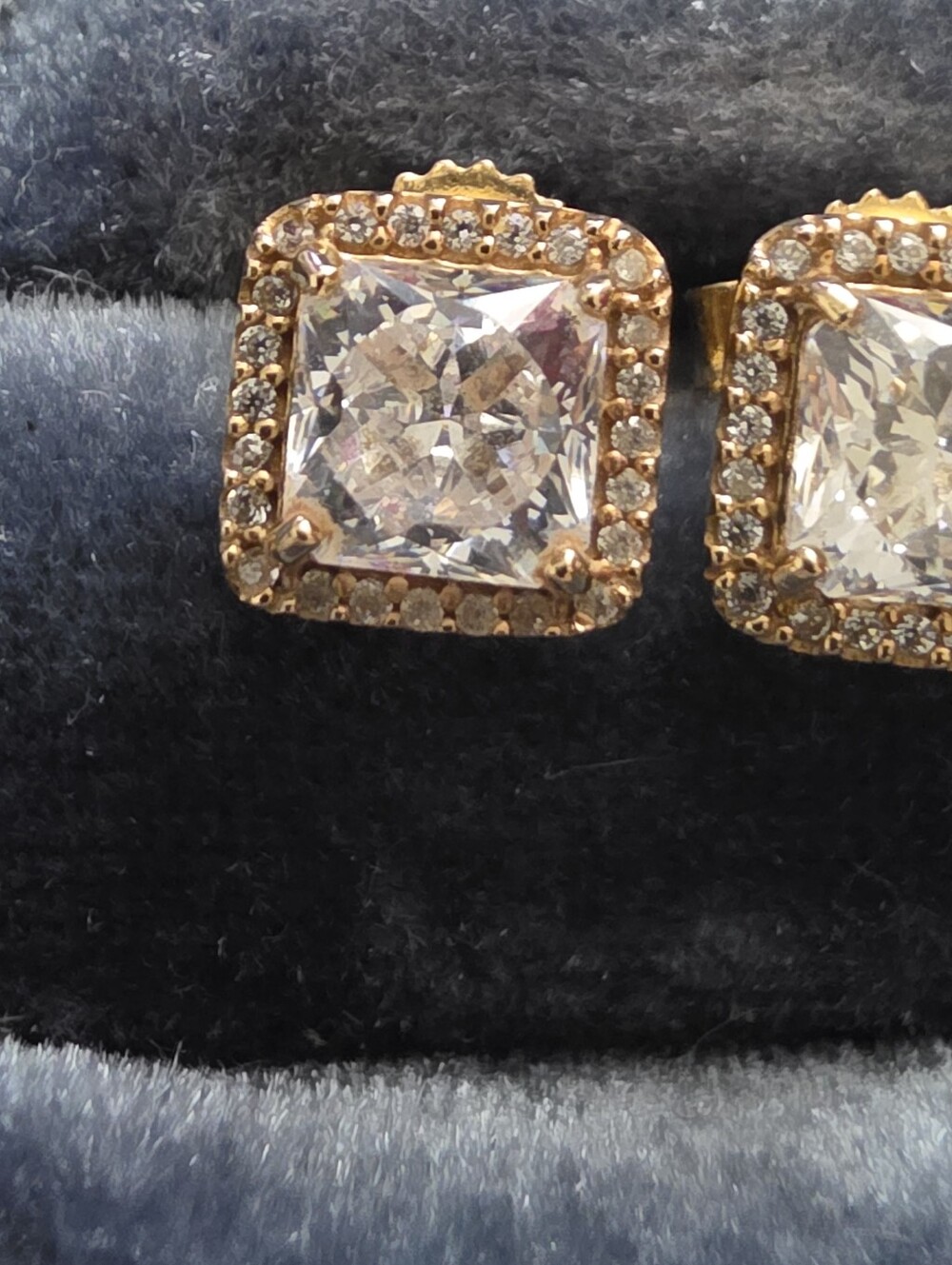 14k CZ Pandora Yellow Gold Stud Earrings (Vintage) - Picture 5 of 13